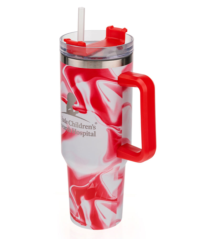 Primary image St. Jude 40oz Double Wall Travel Mug with Handle - Red Swirl